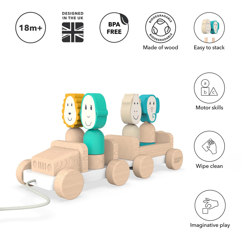 Wooden Baby Toys Matchstick Monkey Playtime Safari Jeep The Little Baby Brand The Little Baby Brand