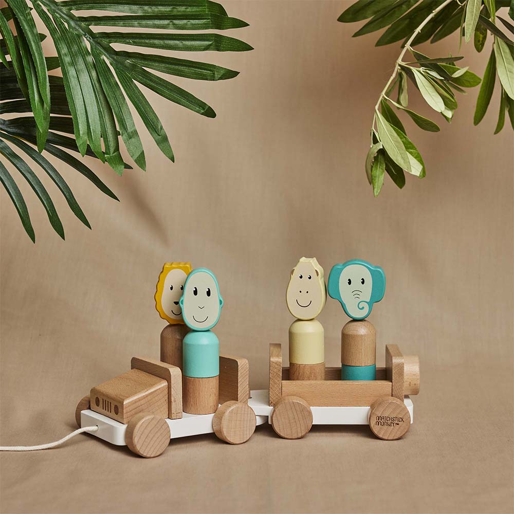 Wooden Baby Toys Matchstick Monkey Playtime Safari Jeep The Little Baby Brand The Little Baby Brand