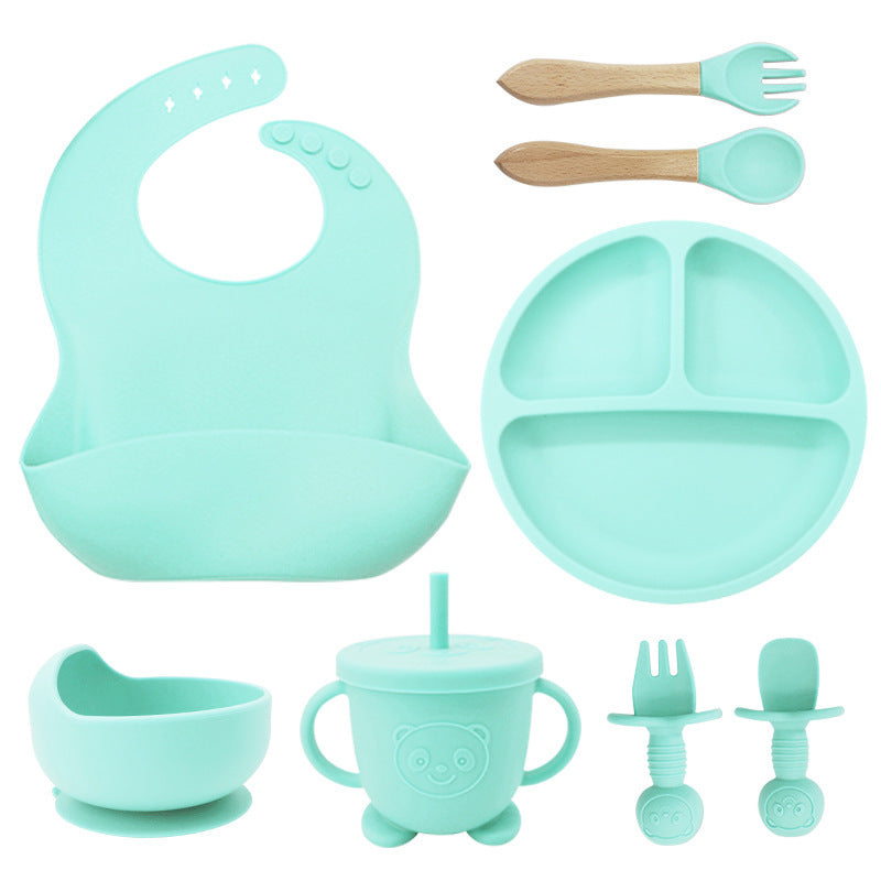 8PCS Mother and baby silicone bibs, silicone dinner plates, eight-piece set, baby food training suction cup bowl, baby divided tableware set eprolo The Little Baby Brand