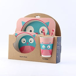 Baby dinner set 5 piece Baby Bamboo Tableware Set - Owl eprolo The Little Baby Brand