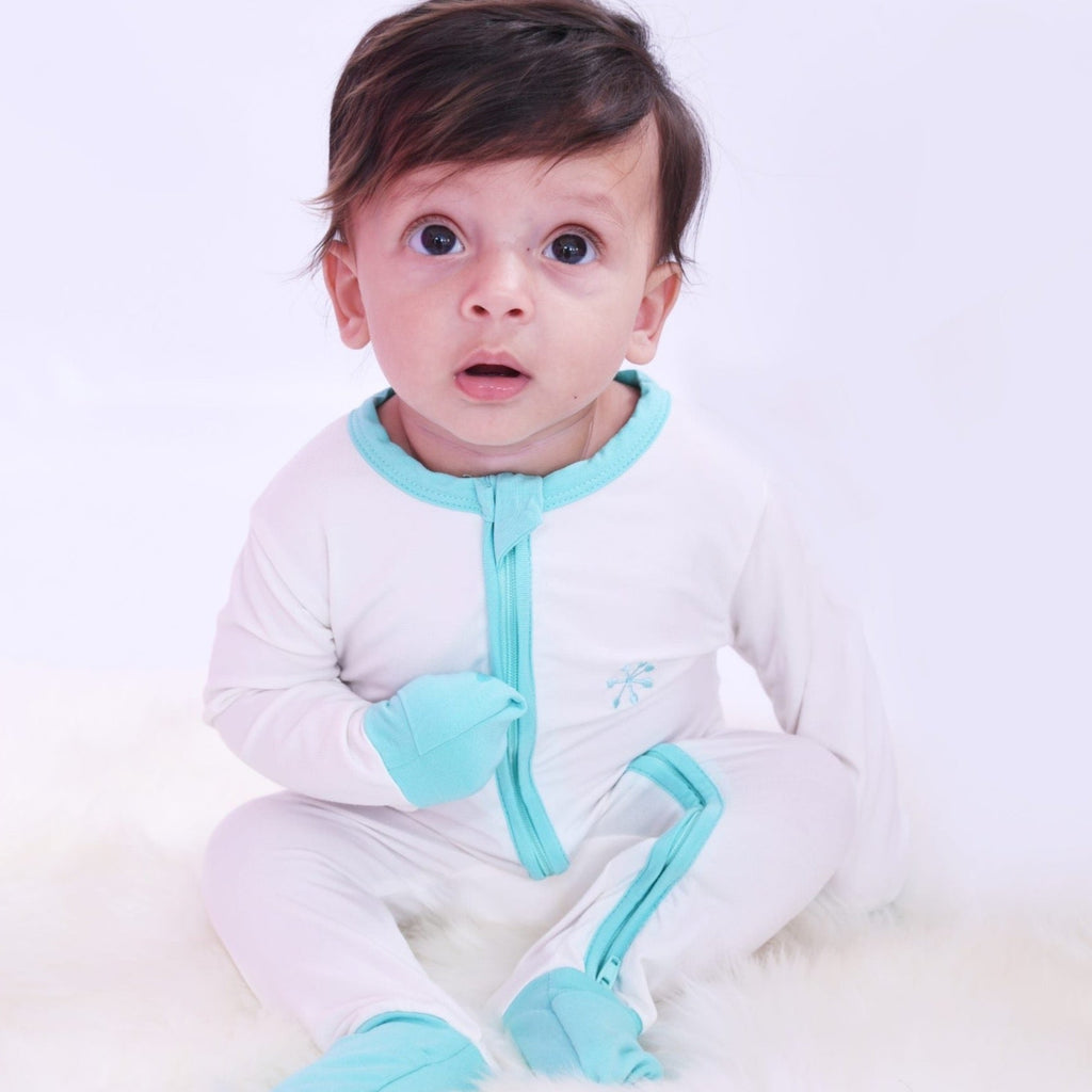 Baby Clothing Turquoise Breeze Bamboo Sleepeaz Sleepsuit Elivia James The Little Baby Brand