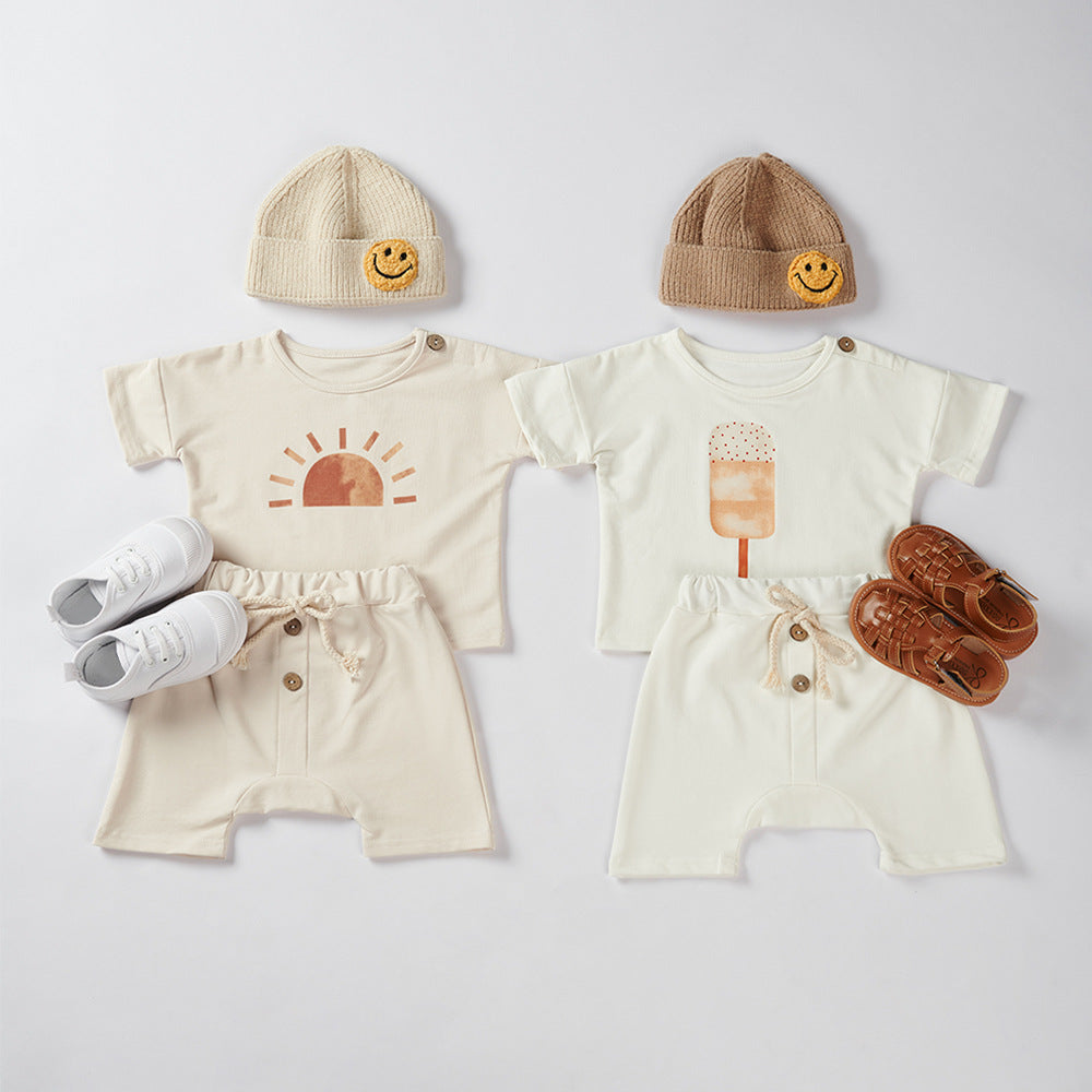 Ins Boys And Girls Ice Cream Sun Print Summer Cotton Suit Two-Piece Baby Loose Suit eprolo The Little Baby Brand