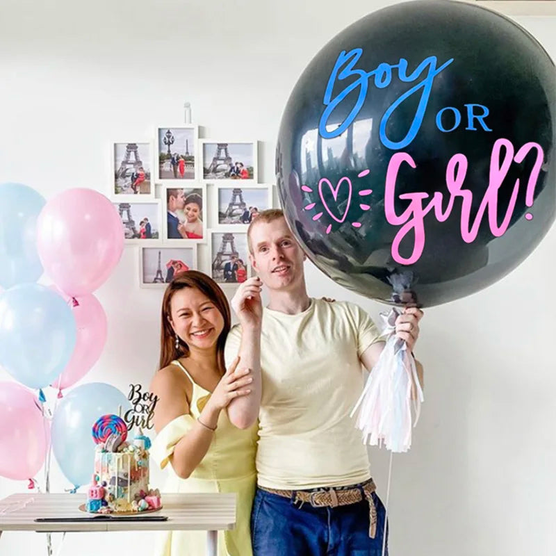 1 Set Giant Boy Or Girl Gender Reveal Black Latex Balloon Baby Shower Confetti Ballons Birthday Gender Reveal Party Decoration The Little Baby Brand The Little Baby Brand