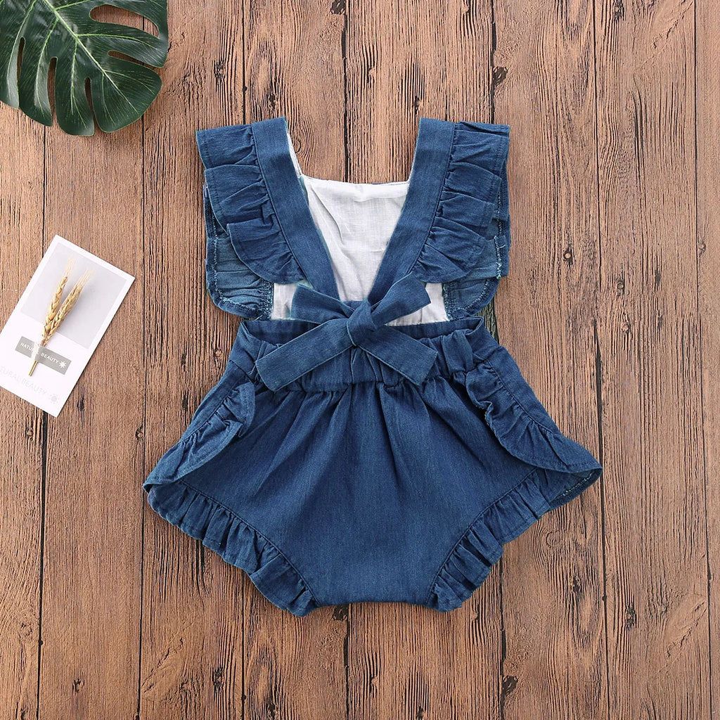 0-24M Toddler Kids Baby Girls Ruffle Bodysuits Clothes Ruffles Short Sleeve Denim Blue Jumpsuit Summer Outfits The Little Baby Brand The Little Baby Brand