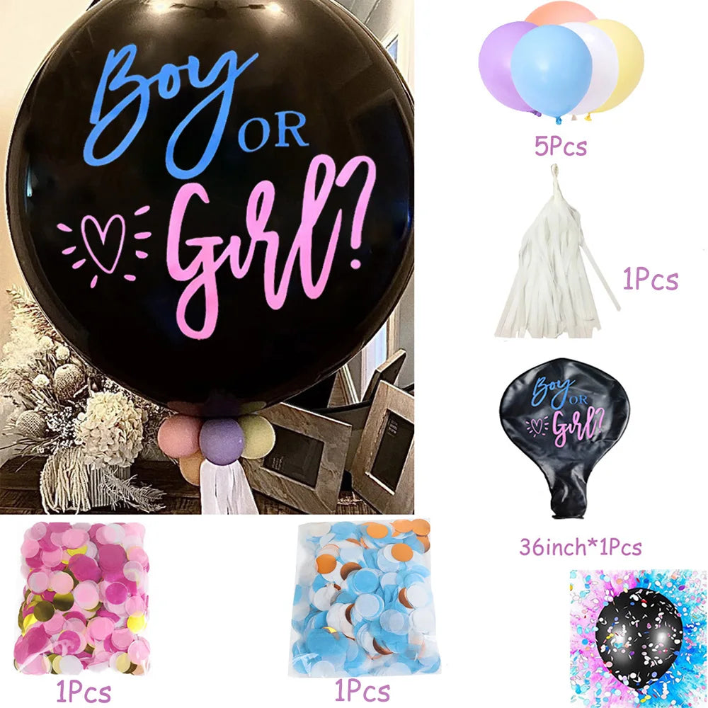 1 Set Giant Boy Or Girl Gender Reveal Black Latex Balloon Baby Shower Confetti Ballons Birthday Gender Reveal Party Decoration The Little Baby Brand The Little Baby Brand