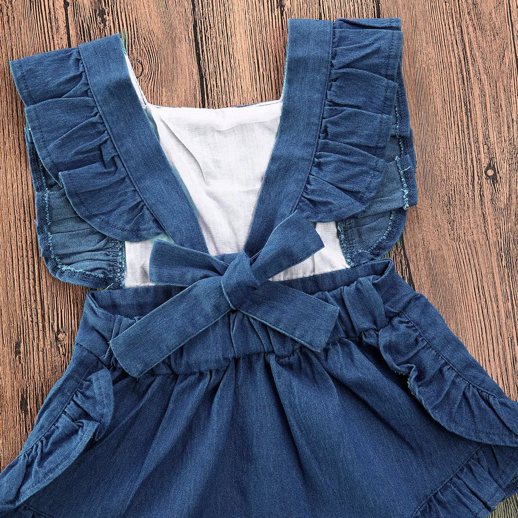 0-24M Toddler Kids Baby Girls Ruffle Bodysuits Clothes Ruffles Short Sleeve Denim Blue Jumpsuit Summer Outfits The Little Baby Brand The Little Baby Brand