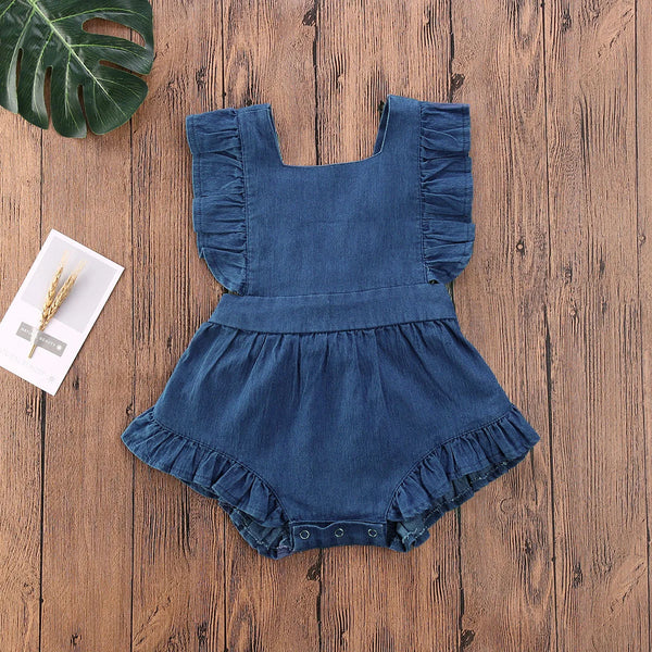 0-24M Toddler Kids Baby Girls Ruffle Bodysuits Clothes Ruffles Short Sleeve Denim Blue Jumpsuit Summer Outfits The Little Baby Brand The Little Baby Brand