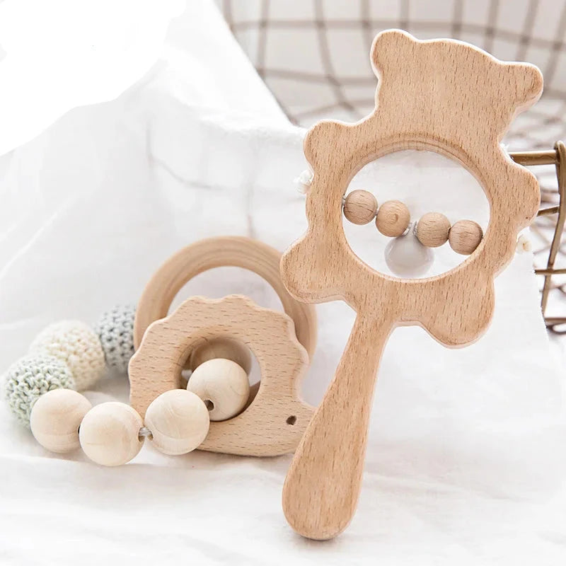 1Set Baby Toys Music Rattle Wood Crochet Bead Bracelet Wooden Rodent Chew Play Gym Montessori Baby Teether Products Newborn Gift The Little Baby Brand The Little Baby Brand