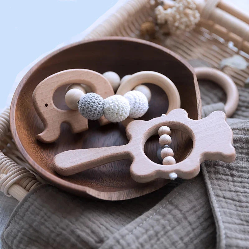 1Set Baby Toys Music Rattle Wood Crochet Bead Bracelet Wooden Rodent Chew Play Gym Montessori Baby Teether Products Newborn Gift The Little Baby Brand The Little Baby Brand