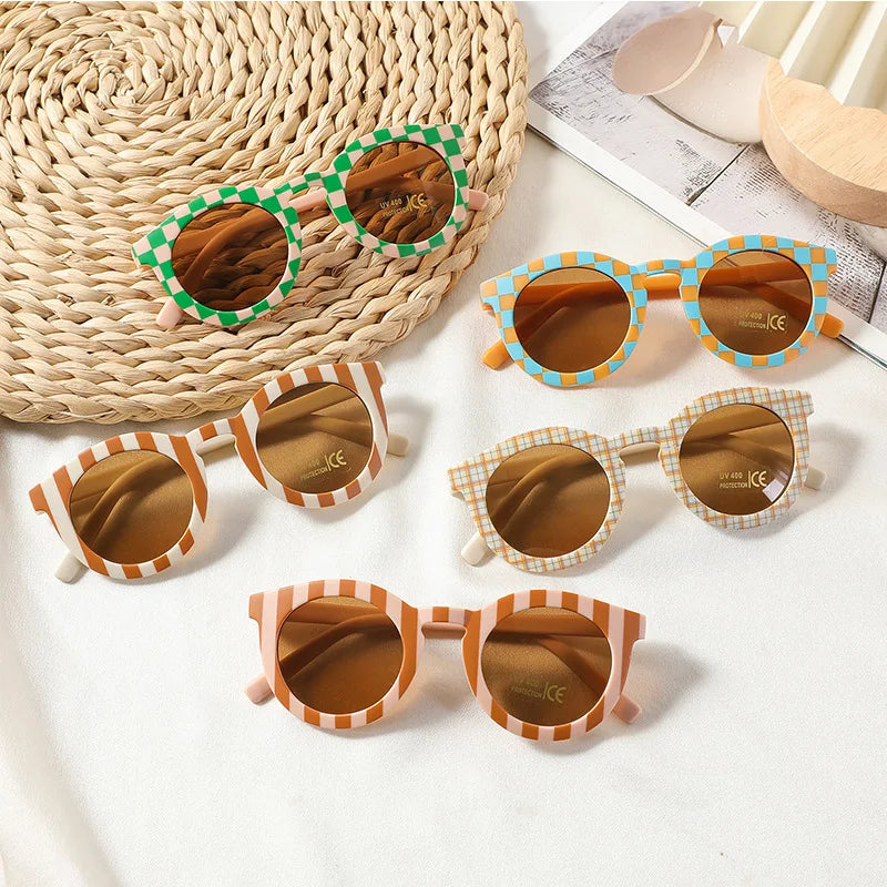 New Arrival 2-10 Years Kids Cute Round Sunglasses Boys Girls Baby Lattice Outdoor Children Fashion Cat Eye White Pink Shades The Little Baby Brand The Little Baby Brand