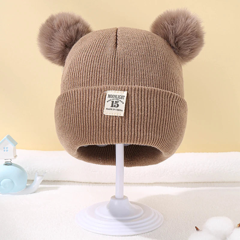 Autumn Winter Baby Warm Knitted Hats With Pom Kids Knit Beanie Hat Solid Color Children Hat For Boys Girls Accessories The Little Baby Brand The Little Baby Brand