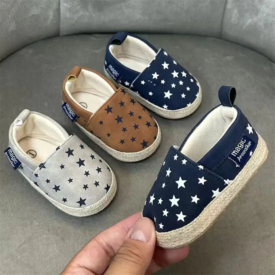 Fashionable Baby Boy Canvas Spring And Autumn Flat Shoes With Star Embellishment soft Sole 0-18M Newborn Soft Sole Anti Slip The Little Baby Brand The Little Baby Brand