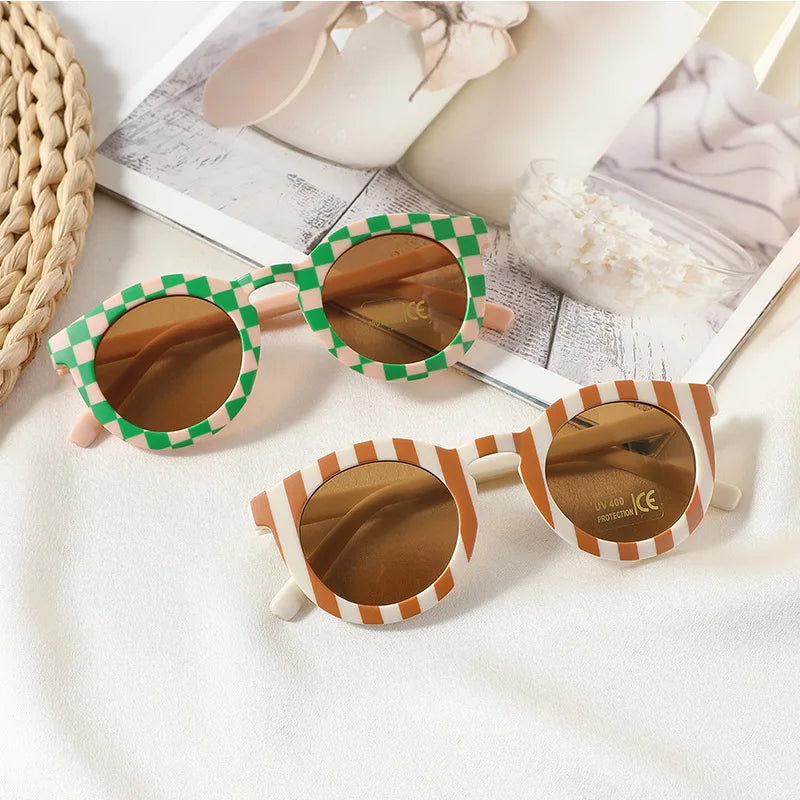 New Arrival 2-10 Years Kids Cute Round Sunglasses Boys Girls Baby Lattice Outdoor Children Fashion Cat Eye White Pink Shades The Little Baby Brand The Little Baby Brand