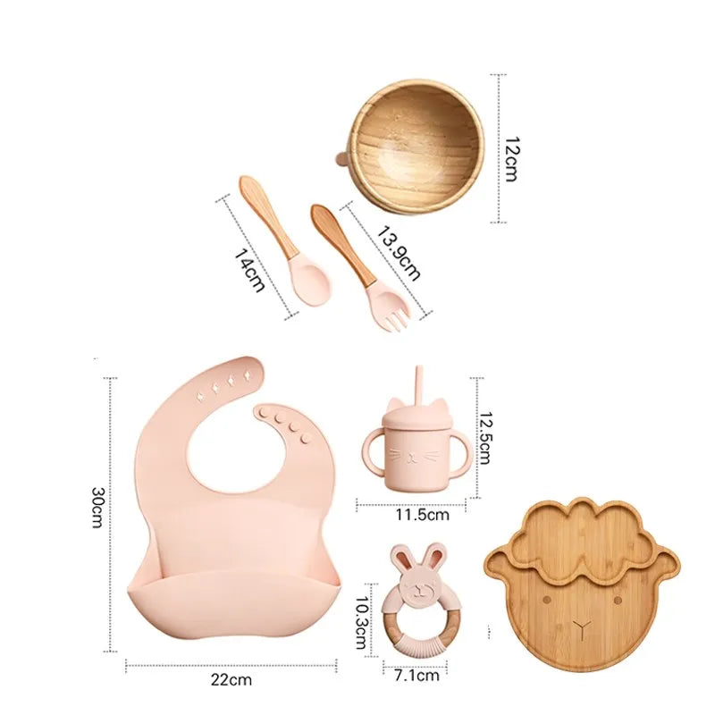 Wooden Dinner Plate Feeding Supplies Bamboo Baby Tableware Silicone Suction Plate Bowl BPA Free Baby Stuff Newborn Accessories The Little Baby Brand The Little Baby Brand