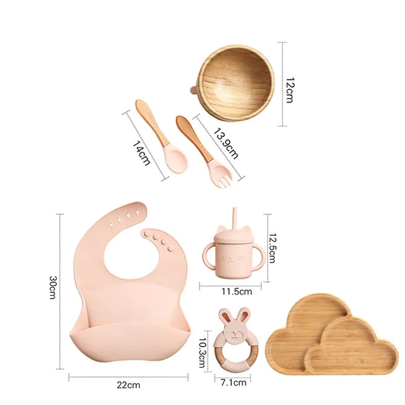 Wooden Dinner Plate Feeding Supplies Bamboo Baby Tableware Silicone Suction Plate Bowl BPA Free Baby Stuff Newborn Accessories The Little Baby Brand The Little Baby Brand