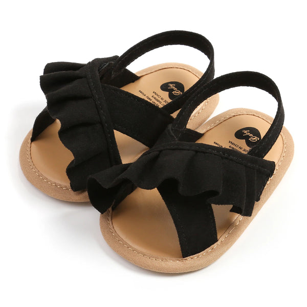 EWODOS Baby Girl Summer Sandals Cute Ruffle Flats Non-Slip Soft Sole Infant Babies Kids First Walkers Clogs Suede Sandals The Little Baby Brand The Little Baby Brand