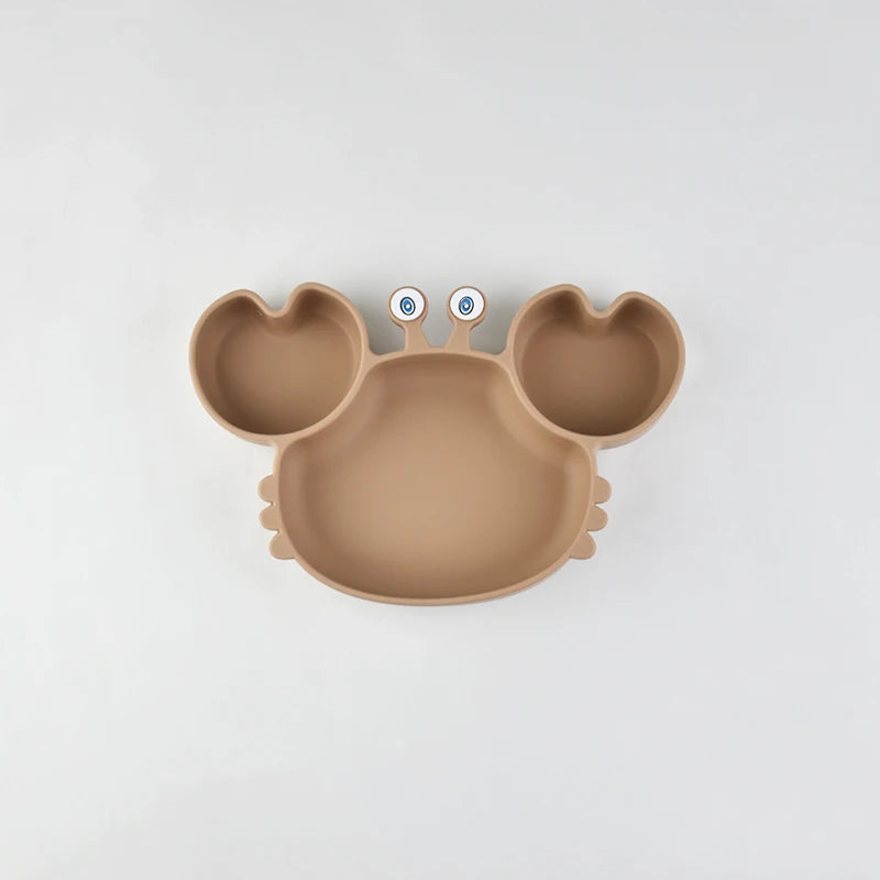 Baby Safe Silicone Dining Plate Suction Cartoon Children Dishes Feeding Toddler Training Tableware Kids Cartoon Crab 3-Grid Tray The Little Baby Brand The Little Baby Brand