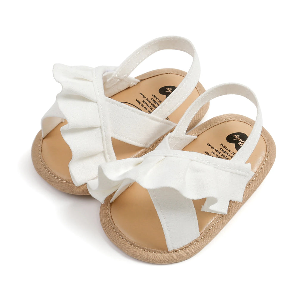 EWODOS Baby Girl Summer Sandals Cute Ruffle Flats Non-Slip Soft Sole Infant Babies Kids First Walkers Clogs Suede Sandals The Little Baby Brand The Little Baby Brand