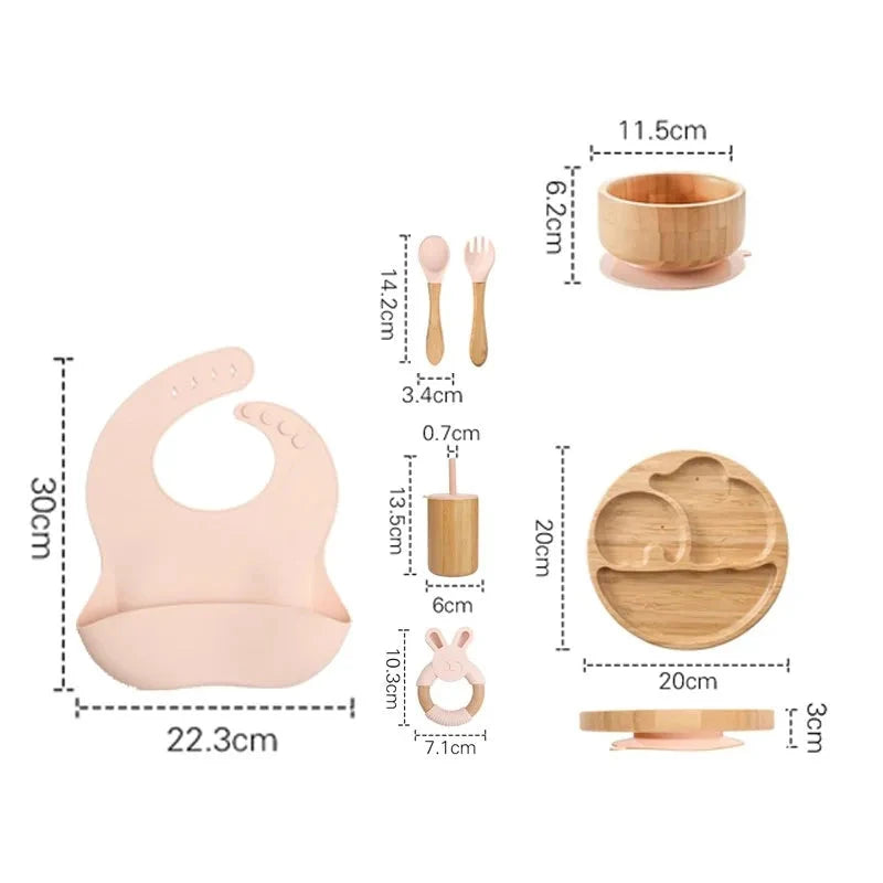 Wooden Dinner Plate Feeding Supplies Bamboo Baby Tableware Silicone Suction Plate Bowl BPA Free Baby Stuff Newborn Accessories The Little Baby Brand The Little Baby Brand