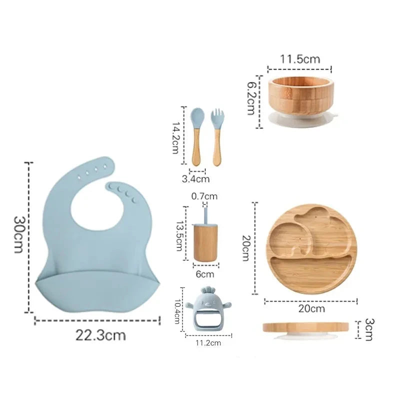 Wooden Dinner Plate Feeding Supplies Bamboo Baby Tableware Silicone Suction Plate Bowl BPA Free Baby Stuff Newborn Accessories The Little Baby Brand The Little Baby Brand