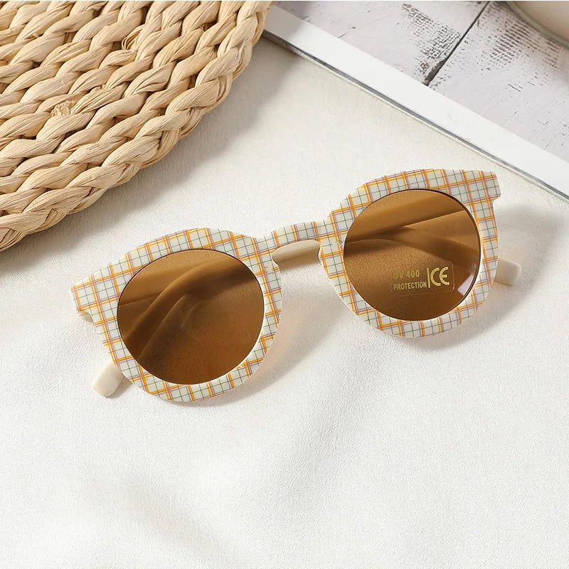 New Arrival 2-10 Years Kids Cute Round Sunglasses Boys Girls Baby Lattice Outdoor Children Fashion Cat Eye White Pink Shades The Little Baby Brand The Little Baby Brand