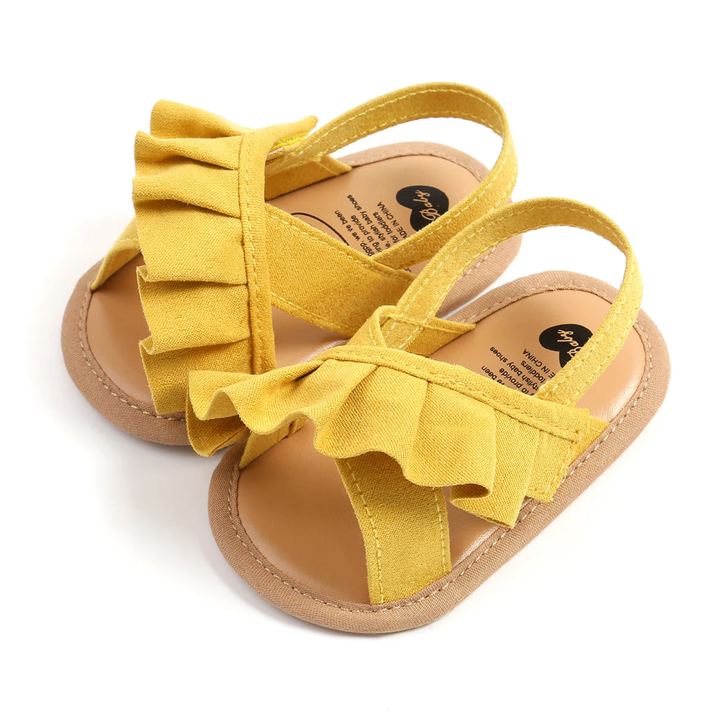 EWODOS Baby Girl Summer Sandals Cute Ruffle Flats Non-Slip Soft Sole Infant Babies Kids First Walkers Clogs Suede Sandals The Little Baby Brand The Little Baby Brand