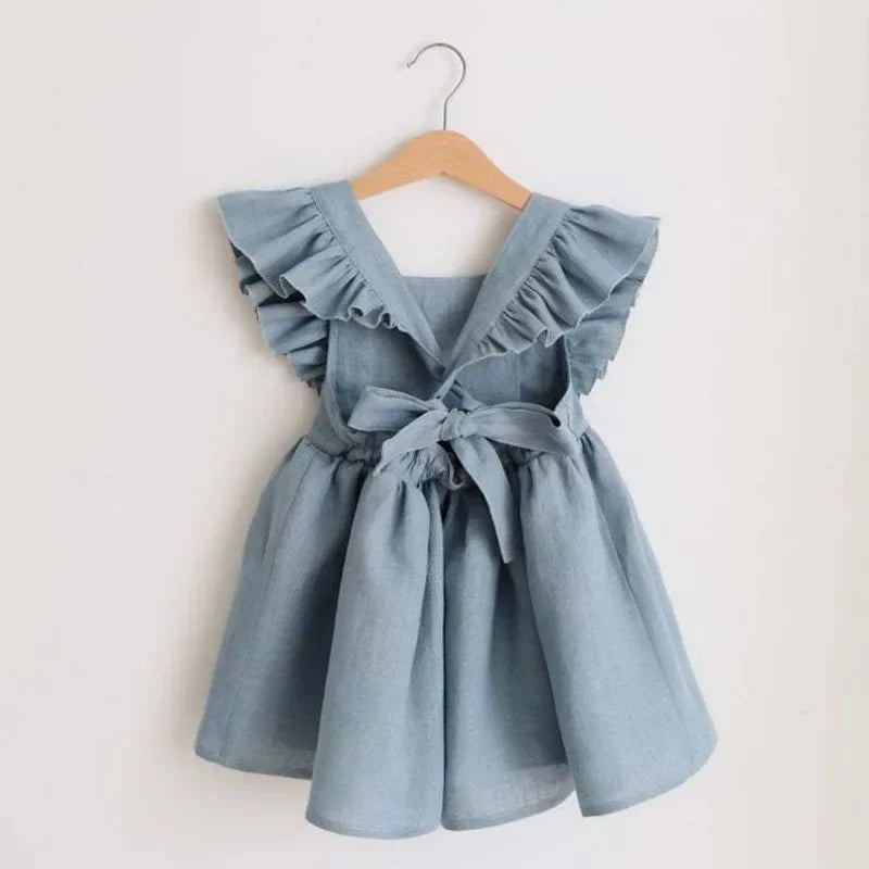 Summer Toddler Girl Dress Solid Backless Ruffles Baby Dress Infant Dress 100% Cotton Sister Clothes The Little Baby Brand The Little Baby Brand