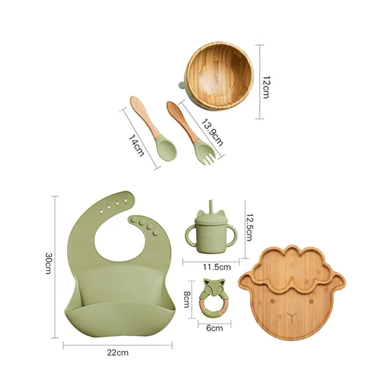 Wooden Dinner Plate Feeding Supplies Bamboo Baby Tableware Silicone Suction Plate Bowl BPA Free Baby Stuff Newborn Accessories The Little Baby Brand The Little Baby Brand