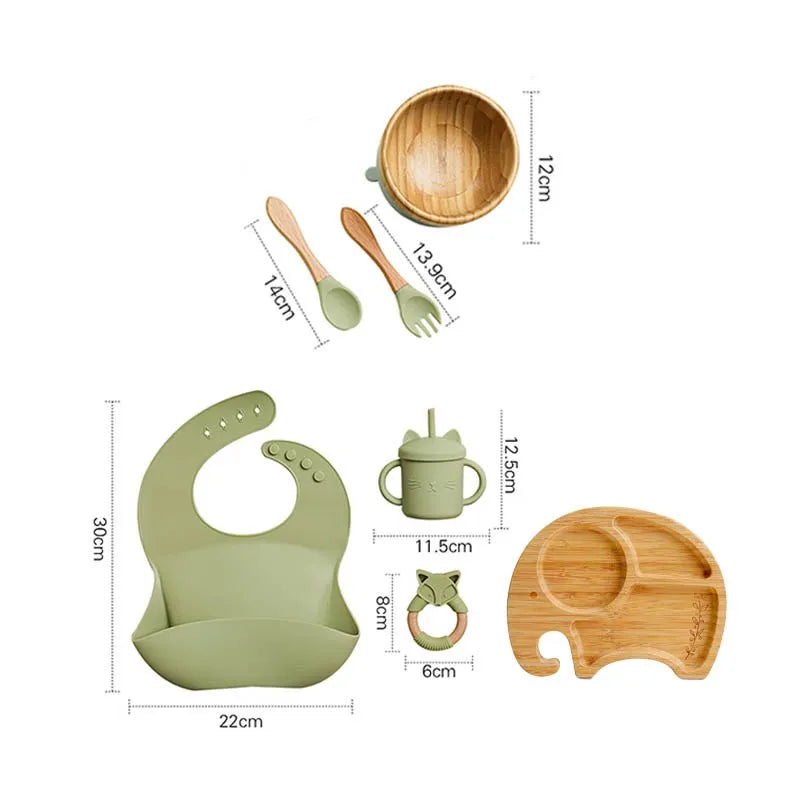 Wooden Dinner Plate Feeding Supplies Bamboo Baby Tableware Silicone Suction Plate Bowl BPA Free Baby Stuff Newborn Accessories The Little Baby Brand The Little Baby Brand