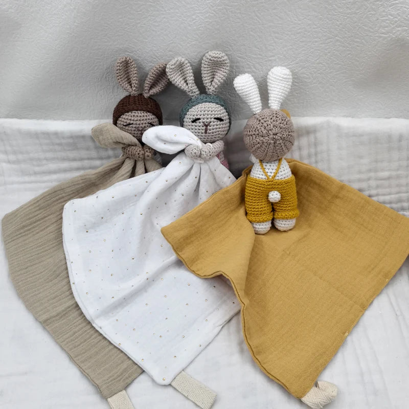 Baby Teething Towel Feeding Bib Soft Security Blanket Cotton Burping Cloth Infant Shower Gift Knitted Bunny Sleep Toy Doudou The Little Baby Brand The Little Baby Brand