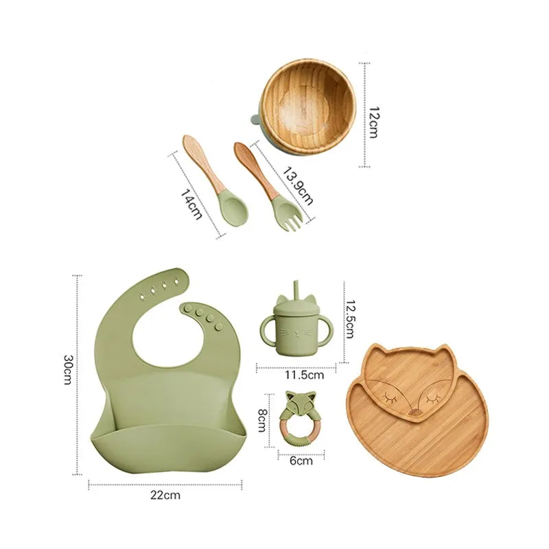 Wooden Dinner Plate Feeding Supplies Bamboo Baby Tableware Silicone Suction Plate Bowl BPA Free Baby Stuff Newborn Accessories The Little Baby Brand The Little Baby Brand