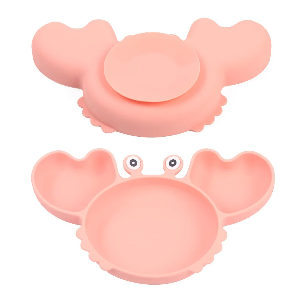 9Pcs Baby Silicone Non-Slip Suction Bowl Plate Spoon Waterproof Bib Cup Set Baby Crab Dishes Food Feeding Bowl for Kids BPA Free The Little Baby Brand The Little Baby Brand