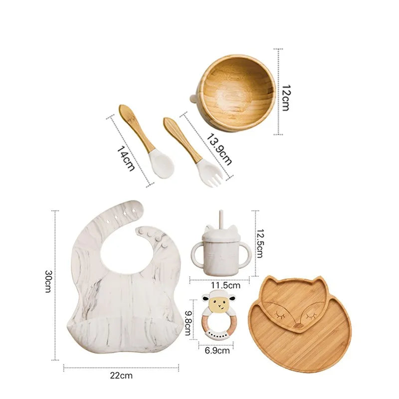 Wooden Dinner Plate Feeding Supplies Bamboo Baby Tableware Silicone Suction Plate Bowl BPA Free Baby Stuff Newborn Accessories The Little Baby Brand The Little Baby Brand