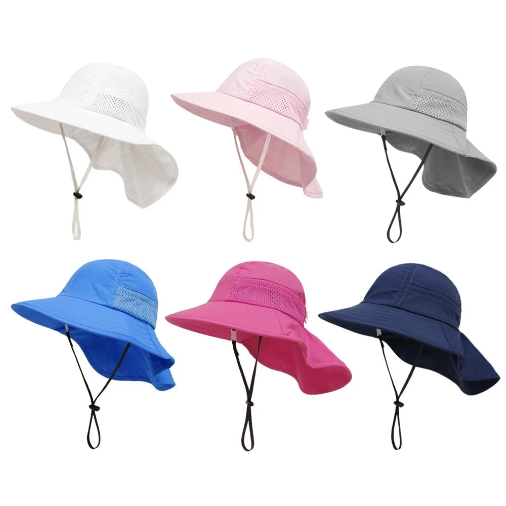 Spring Summer Baby Hat Beach Sun Protection Neck Kids Bucket Hats for Girls Boys Adjustable Children Cap Baby Accessories 6M-6Y The Little Baby Brand The Little Baby Brand