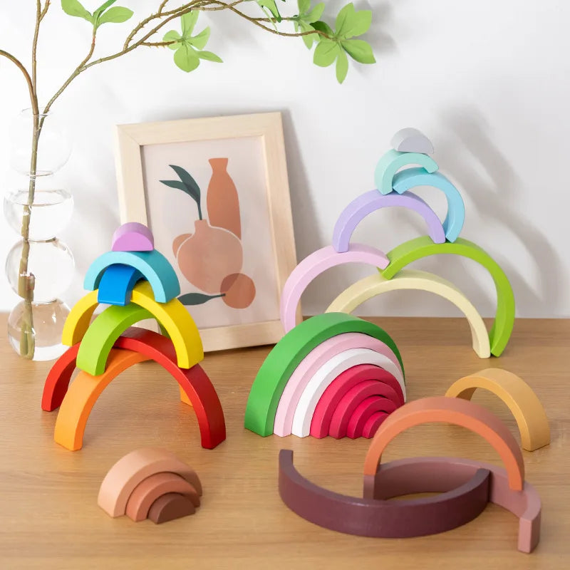 New Kids Montessori Arch Bridge Rainbow Building Blocks Wooden Toys Baby Early Education Color Cognitive Blocks Toy The Little Baby Brand The Little Baby Brand