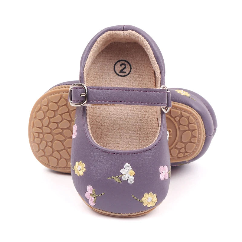 Baby Girl Princess Shoes High Quality Soft PU Embroidery Flower TPR Sole Anti-slip for Toddler Girl 0-12 Months 2023 New Fashion The Little Baby Brand The Little Baby Brand