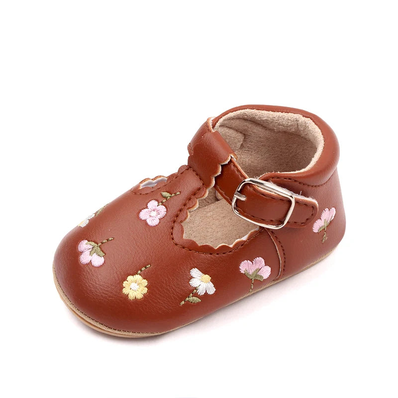 Baby Anti-Slip Breathable Sandal, Soft PU, TPR Sole, Spring and Autumn Shoes, Embroidery Flower, New Fashion, 2023 The Little Baby Brand The Little Baby Brand