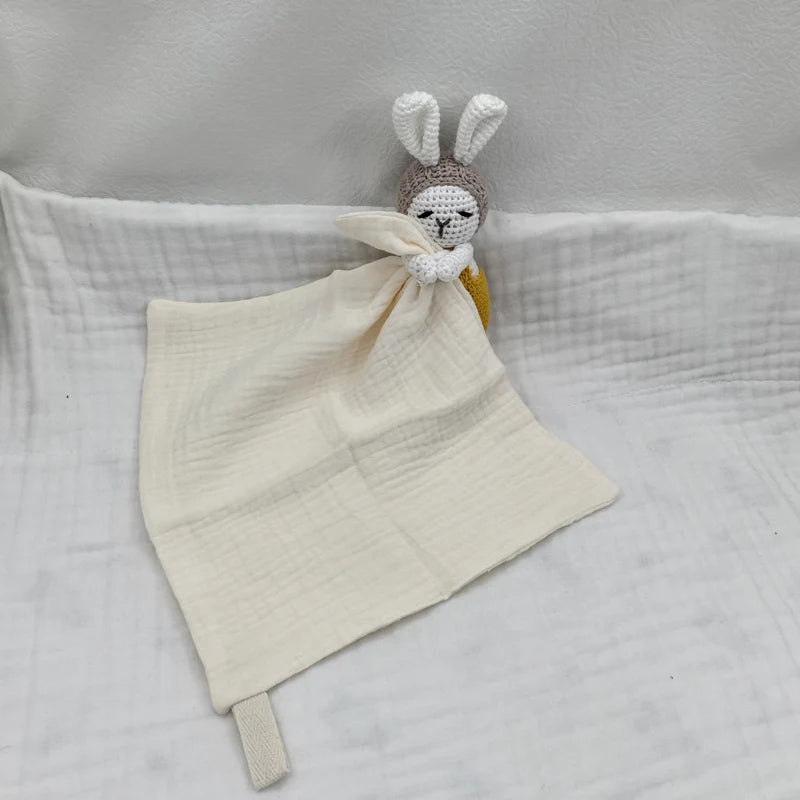 Baby Teething Towel Feeding Bib Soft Security Blanket Cotton Burping Cloth Infant Shower Gift Knitted Bunny Sleep Toy Doudou The Little Baby Brand The Little Baby Brand