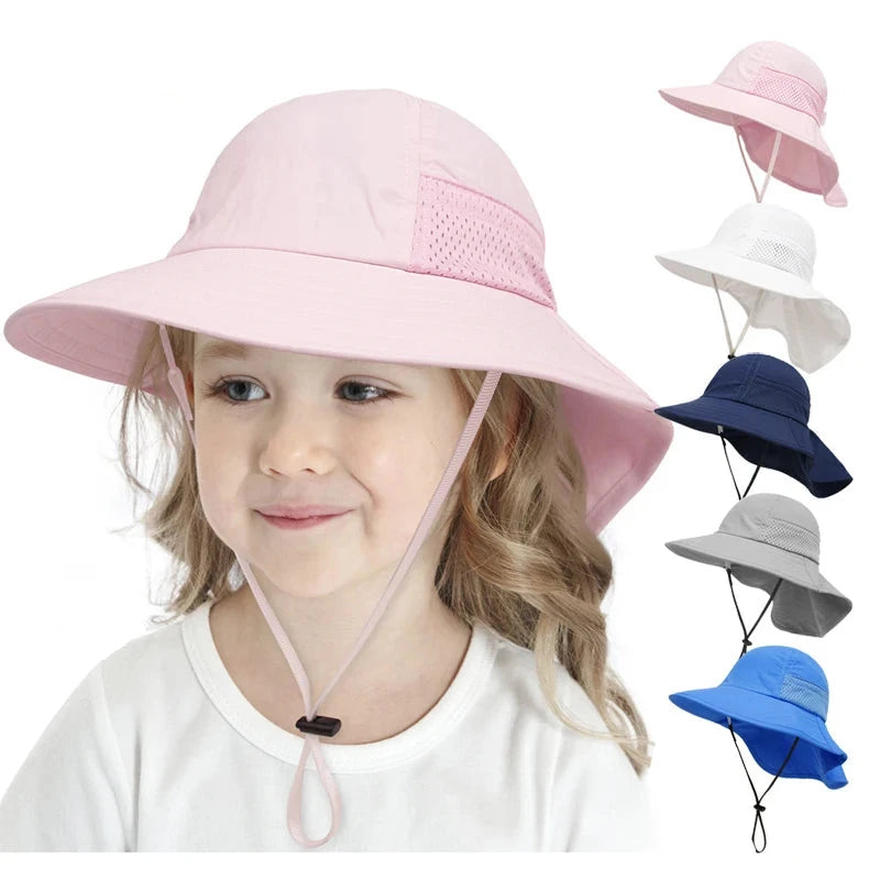 Spring Summer Baby Hat Beach Sun Protection Neck Kids Bucket Hats for Girls Boys Adjustable Children Cap Baby Accessories 6M-6Y The Little Baby Brand The Little Baby Brand