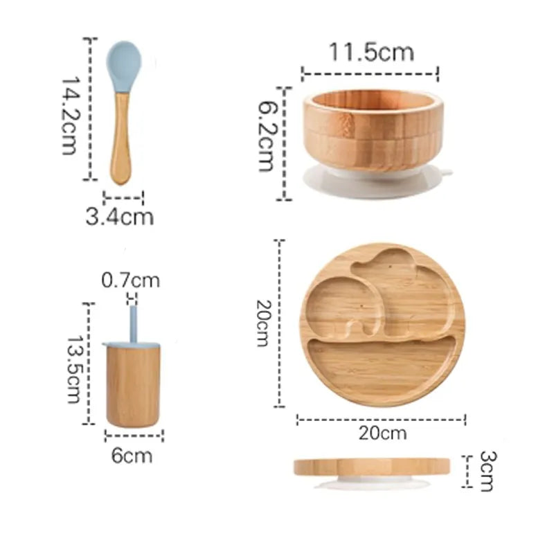 Wooden Dinner Plate Feeding Supplies Bamboo Baby Tableware Silicone Suction Plate Bowl BPA Free Baby Stuff Newborn Accessories The Little Baby Brand The Little Baby Brand