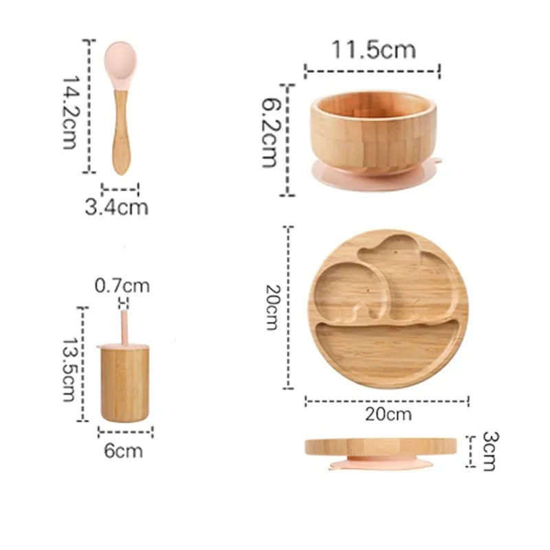 Wooden Dinner Plate Feeding Supplies Bamboo Baby Tableware Silicone Suction Plate Bowl BPA Free Baby Stuff Newborn Accessories The Little Baby Brand The Little Baby Brand