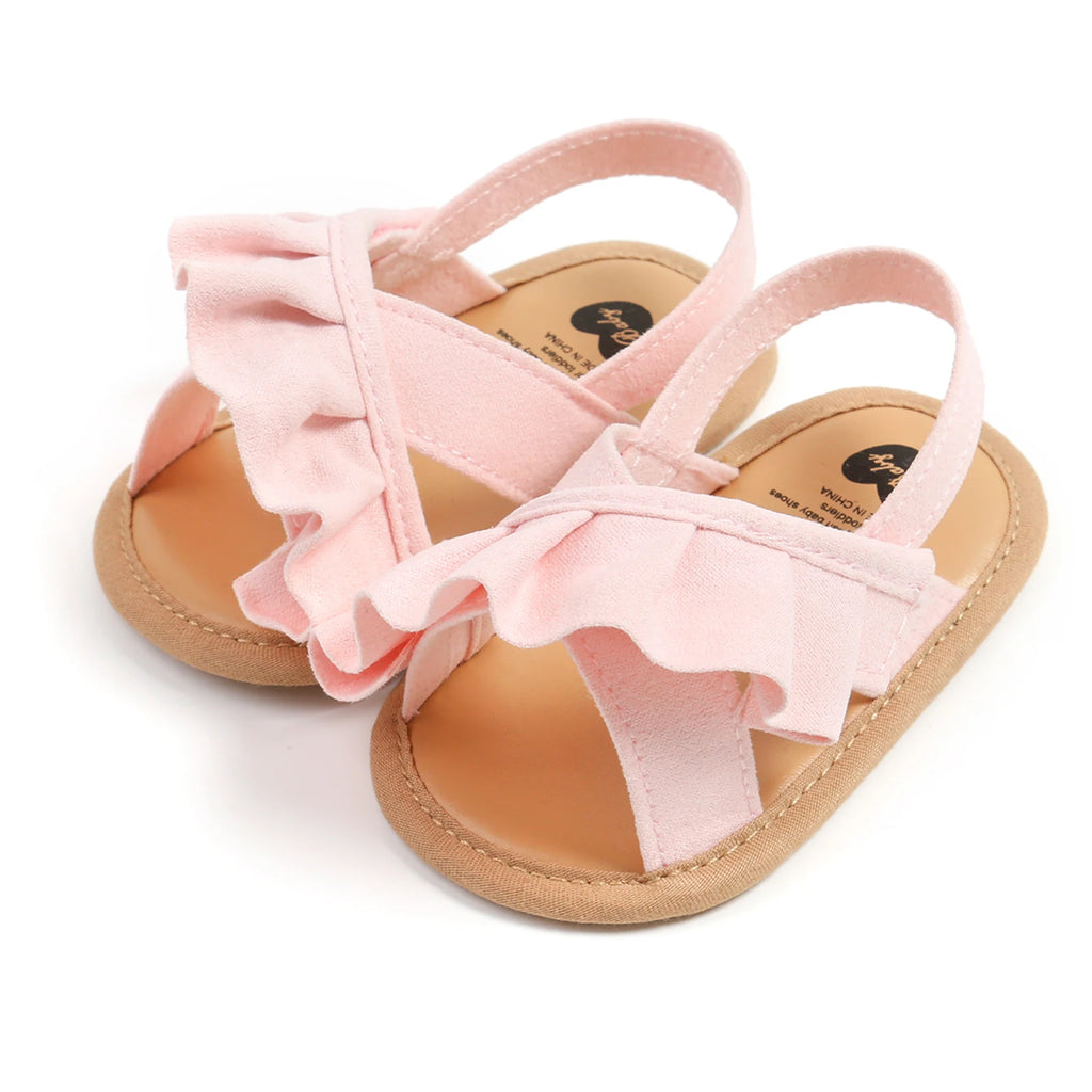 EWODOS Baby Girl Summer Sandals Cute Ruffle Flats Non-Slip Soft Sole Infant Babies Kids First Walkers Clogs Suede Sandals The Little Baby Brand The Little Baby Brand