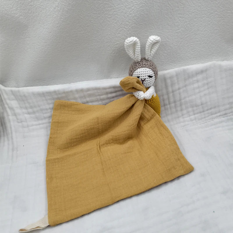 Baby Teething Towel Feeding Bib Soft Security Blanket Cotton Burping Cloth Infant Shower Gift Knitted Bunny Sleep Toy Doudou The Little Baby Brand The Little Baby Brand