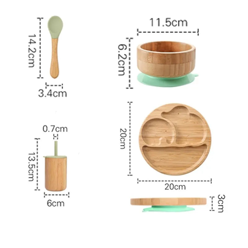 Wooden Dinner Plate Feeding Supplies Bamboo Baby Tableware Silicone Suction Plate Bowl BPA Free Baby Stuff Newborn Accessories The Little Baby Brand The Little Baby Brand