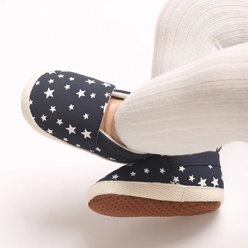 Fashionable Baby Boy Canvas Spring And Autumn Flat Shoes With Star Embellishment soft Sole 0-18M Newborn Soft Sole Anti Slip The Little Baby Brand The Little Baby Brand