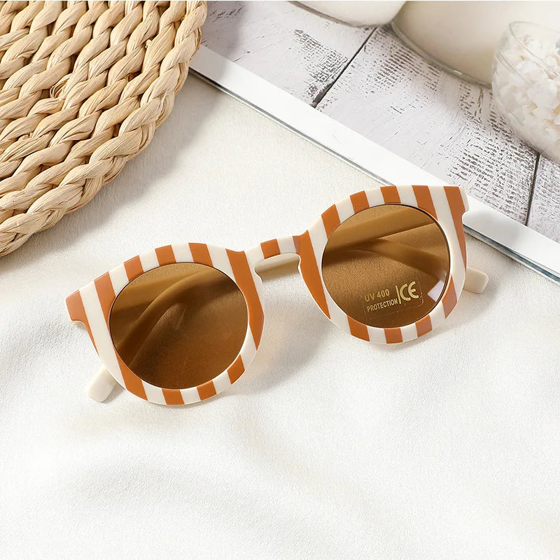 New Arrival 2-10 Years Kids Cute Round Sunglasses Boys Girls Baby Lattice Outdoor Children Fashion Cat Eye White Pink Shades The Little Baby Brand The Little Baby Brand