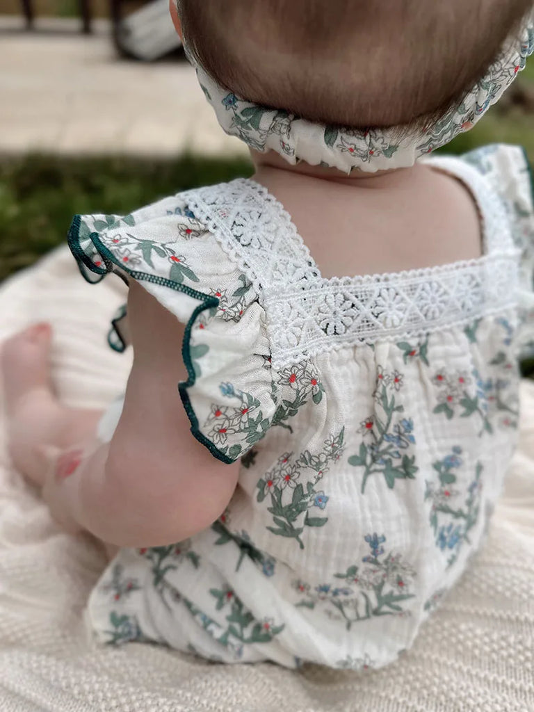 MILANCEL New Summer Baby Rompers Toddler Sweet Green Floral Jumpsuit with Hairband Infant Outwear The Little Baby Brand The Little Baby Brand