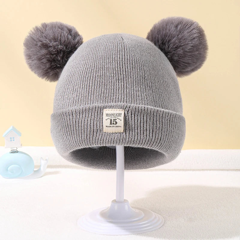 Autumn Winter Baby Warm Knitted Hats With Pom Kids Knit Beanie Hat Solid Color Children Hat For Boys Girls Accessories The Little Baby Brand The Little Baby Brand