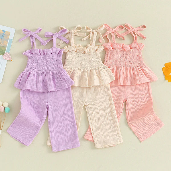 FOCUSNORM 4 Colors Toddler Baby Girls Lovely Clothes Sets 0-5Y Strap Sleeveless Camisole and Elastic Pants Set The Little Baby Brand The Little Baby Brand