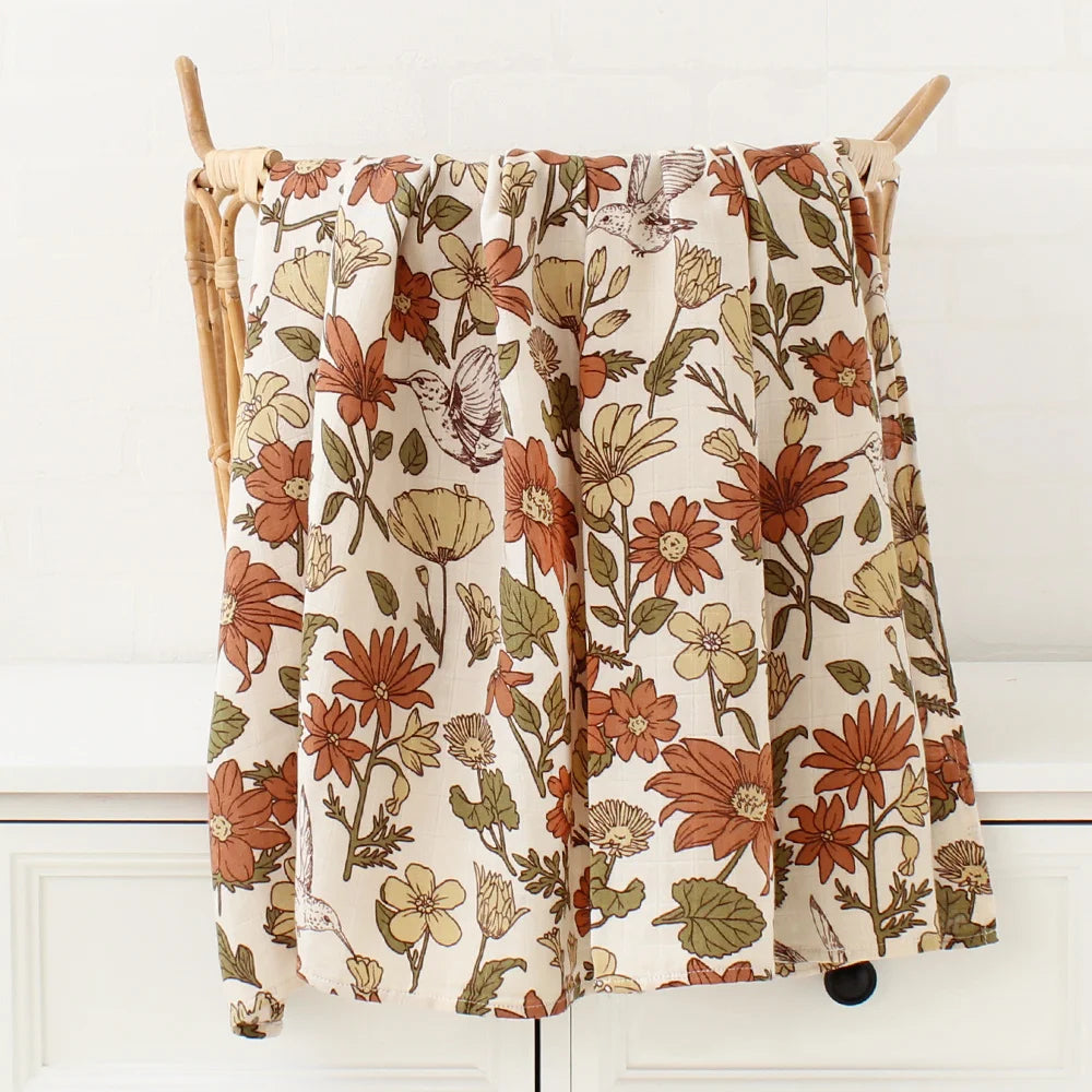 Bamboo Muslin Swaddle Blanket Baby Blankets Newborn Cotton Bedding Cover Floral Leaf Print Blankets and Diapers The Little Baby Brand The Little Baby Brand